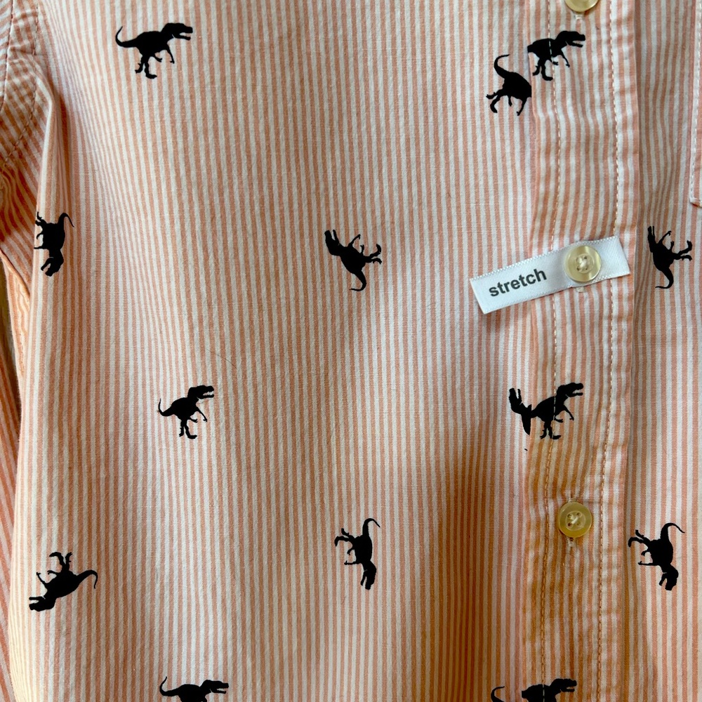 Wonder Nation, boys 10-12 red striped with dinosaur print. Long sleeve button up